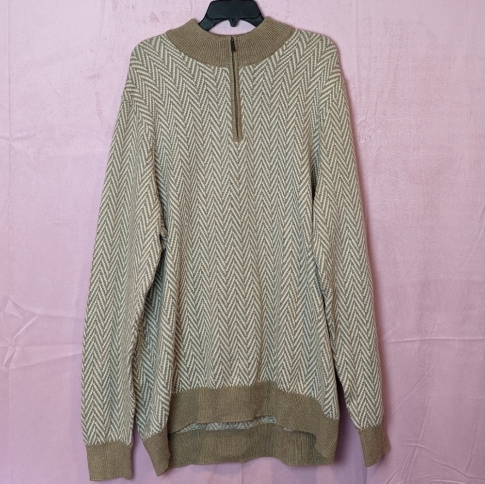 Perry Ellis Tan and White 1/4 Zip Pullover Jacket size 2XL Tall
